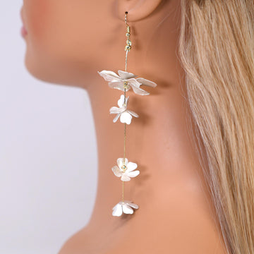 Gold Silver Two Tone Metallic Petal Rain Statement Earrings, Long Bridal Jewelry Bridal Earrings Clip On Earrings, Statement Earrings.